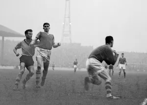 00244 Gallery: Burnley v Wolves 7th November 1959 Murray the Wolves centre forward dashes in with