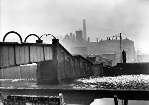 A canal bridge, Bootle Hospital in the background. January 1958 A canal bridge, Bootle Hospital in the background. January 1958
