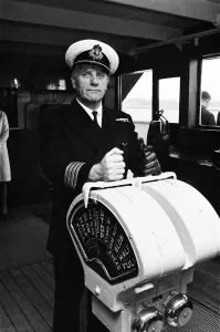 Captain John Treasure Jones aboard the Queen Mary, during the Cunard White Star liner' Captain John Treasure Jones aboard the Queen Mary, during the Cunard White Star liner'