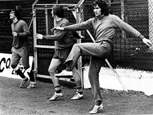 Cardiff City players during a training session - left to right - Ron Healey