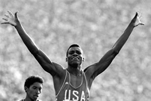 Carl Lewis of the United States of America wins gold in the Mens 200 meters Final at