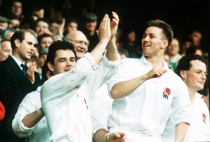 Will Carling and Nigel Heslop celeabrate after winning the Grand Slam Will Carling and Nigel Heslop celeabrate after winning the Grand Slam