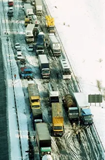 Cars and lorries on the M6 near Coventry stuck in the bad weather dbase MSI Cars and lorries on the M6 near Coventry stuck in the bad weather dbase MSI