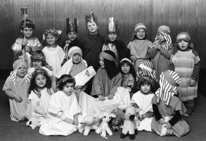 The cast of Brookside Playgroup nativity play, Manchester December 1982 The cast of Brookside Playgroup nativity play, Manchester December 1982
