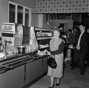 The cast of Coronation Street on set. Margot Bryant in the canteen The cast of Coronation Street on set. Margot Bryant in the canteen