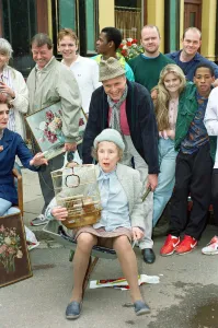 The cast of EastEnders on set. Picture includes Peter Dean, Steve McFadden, Ross Kemp The cast of EastEnders on set. Picture includes Peter Dean, Steve McFadden, Ross Kemp