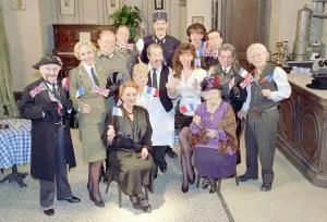 The cast on the set of the TV comedy series about the French resistance in WW2 called The cast on the set of the TV comedy series about the French resistance in WW2 called