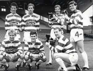 Celtic FC new strip launch 1987 centenary strip celtic player' Celtic FC new strip launch 1987 centenary strip celtic player'