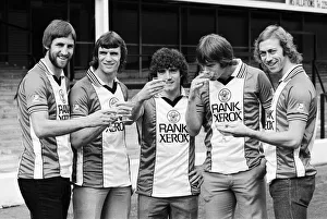 A champagne toast for Southampton FC players wearing their new Rank Xerox sponsored A champagne toast for Southampton FC players wearing their new Rank Xerox sponsored