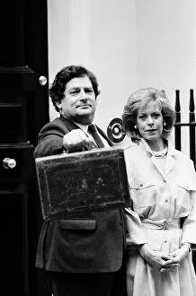Images Dated 18th March 1986: Chancellor of the Exchequer Nigel Lawson outside 11 Downing Street with his wife Therese