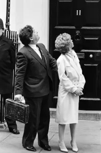 Chancellor of the Exchequer Nigel Lawson and his wife Therese look up at their children Chancellor of the Exchequer Nigel Lawson and his wife Therese look up at their children