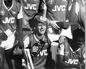 Charlie Nicholas of Arsenal celebrates his double in the Littlewood' Charlie Nicholas of Arsenal celebrates his double in the Littlewood'