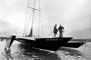 Chay Blyth and Jock Hayward aboard the trimaran 'Great Britain III'