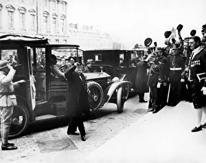 Cheering crowds greet French Premier Georges Clemenceau as he arrives at the Palace of Cheering crowds greet French Premier Georges Clemenceau as he arrives at the Palace of