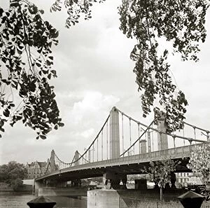 Chelsea bridge London Bridge over the river water Framed by leafy trees