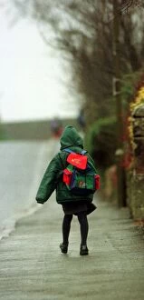 Images Dated 27th February 1997: Child heads for lessons at Dunblane Primary School in the morning a year after