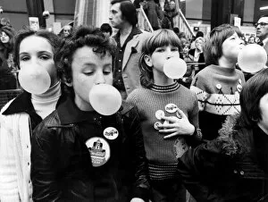 Images Dated 11th March 1979: Children blowing bubble gum at Alexandra Palace. 11th March 1979