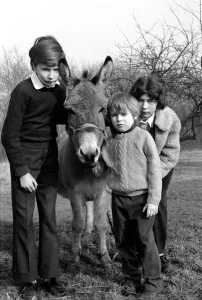 Children with donkey. February 1975 75-00759 Children with donkey. February 1975 75-00759