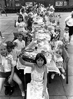 Children of Hareydene, Newcastle, enjoy a street party given for the birth of Princess