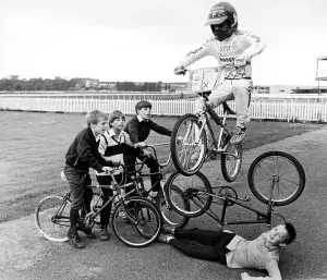 Children practising stunts at Stockton's redundant racecourse Children practising stunts at Stockton's redundant racecourse