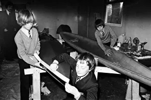 Images Dated 27th February 1976: Children at Sarah Metcalfe School build a canoe in Wood shop class, Middlesbrough