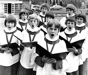 The choristers of Hexham Abbey on June 27, 1974 practicing for a special concert in front The choristers of Hexham Abbey on June 27, 1974 practicing for a special concert in front