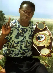 Chris Eubank Boxing holding his WBO Super Middle Weight Belt after defeating American Chris Eubank Boxing holding his WBO Super Middle Weight Belt after defeating American