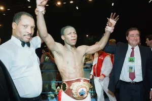 Chris Eubank celebrates his victory over Nigel Benn at the NEC in Birmingham Chris Eubank celebrates his victory over Nigel Benn at the NEC in Birmingham