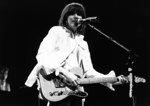 Chrissie Hynde singer with The Pretenders pop group 1987 playing guitar in concert Chrissie Hynde singer with The Pretenders pop group 1987 playing guitar in concert