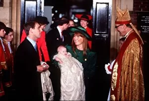 Images Dated 20th December 1988: Christening of Princess Beatrice, December 1988 The Duke ad Duchess of York with