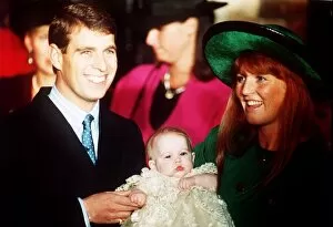 Images Dated 20th December 1988: Christening of Princess Beatrice, December 1988 The Duke ad Duchess of York with