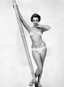 Clothing Beach. Bikini. Two piece swimming costume. January 1958 P017970 Clothing Beach. Bikini. Two piece swimming costume. January 1958 P017970