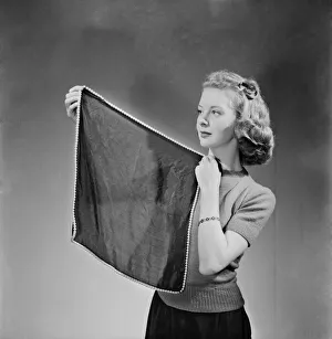 Clothing : Fashion: Pearl - edged hankies. June 1952 C3239-001 Clothing : Fashion: Pearl - edged hankies. June 1952 C3239-001
