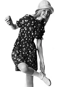 Clothing: Pretty flower print on navy cotton dress with a shirred waistline Clothing: Pretty flower print on navy cotton dress with a shirred waistline
