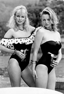 Images Dated 3rd July 1983: Clothing Sport Beach. Two women model an off the shoulder polka dot trimmed swimming