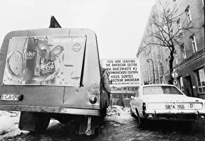 Images Dated 9th January 1970: A Coca Cola lorry on the front line of freedom at a wind swept rainy day at Checkpot