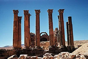 Columns of the temple of Artemis at ruins of Jerash north of the Amman Jordan Palestine Columns of the temple of Artemis at ruins of Jerash north of the Amman Jordan Palestine