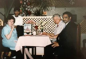 Images Dated 21st April 1992: Comedian with Phoebe King who may inherit his fortune having dinner in a local restaurant