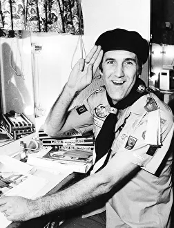Comedian Russ Abott in Bradford wearing Scouts uniform Comedian Russ Abott in Bradford wearing Scouts uniform