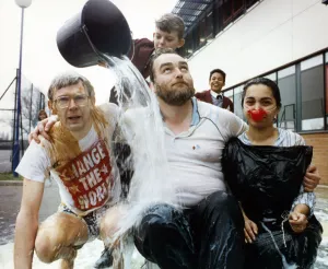 Images Dated 15th March 1991: Comic Relief day was a trifle sticky for staff at Macmillan College, Middleborough