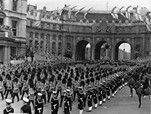 Five Companies of Foot Guards part of Her Majesty Procession make their way through Five Companies of Foot Guards part of Her Majesty Procession make their way through