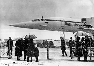 Concorde about to leave Heathrow airport in the snow with the Queen Concorde about to leave Heathrow airport in the snow with the Queen