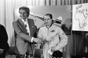 Concorde returns to Heathrow after world sales tour. Pictured, left to right Concorde returns to Heathrow after world sales tour. Pictured, left to right