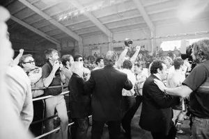 Confusion reigns in the ring a few moments after Alan Minter is announced the winner by Confusion reigns in the ring a few moments after Alan Minter is announced the winner by