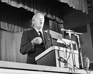 Conservative party leader Edward Heath speaking at an election meeting at South Croydon