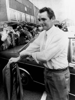 Controversial football manager Brian Clough arriving at Elland Road for his new job as
