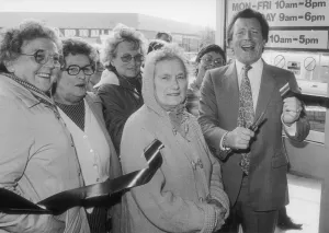 Coronation Street businessman Mike Baldwin takes time off from his factory to open Coronation Street businessman Mike Baldwin takes time off from his factory to open