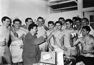 Coventry City manager Jimmy Hill celebrates with the team after drawing 2 - 2 with Coventry City manager Jimmy Hill celebrates with the team after drawing 2 - 2 with