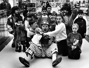 Images Dated 21st February 1990: Crackers the Clown at Merry Hill Shopping Centre in Brierley Hill