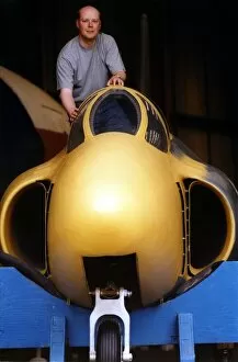 Images Dated 30th August 1998: Craig Blundred, from the North East Aircraft Museum, pictured with the Supermarine Swift
